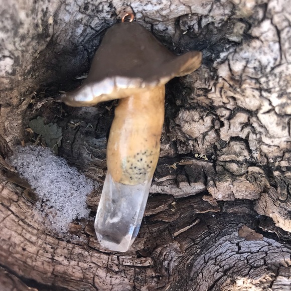 Hand Crafted Clay Mushroom Charm with Crystal - Picture 8 of 8